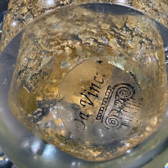 Vintage Glass Paperweight Clear Controlled Bubbles Gold Flecks 4"x4"x4" Da Vinci - Picture 6 of 6